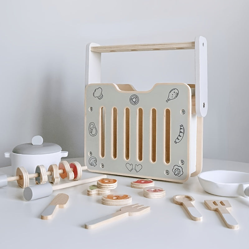 Wooden Toy BBQ Set Role Game Early Learning Educational Toy