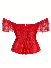 Off Shoulder Lace Floral Underbust Corset Tops