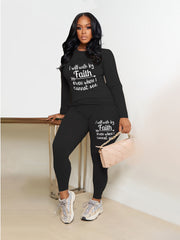 Casual 2pc Set: Crew Neck Top & Slim Pants