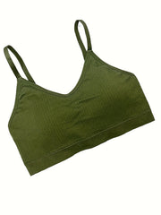  Sports Bra Seamless Ribbed with Removable Pads High Stretch Bra
