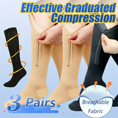 Compression Knee High Socks w/ Zip 3 Pack for Men and Women