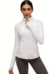 Sporty Long Sleeve Turtle Neck Workout Jacket with Zip Pockets