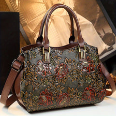 Vintage Floral Handbag w/Removable Strap Zipper Closure Polyester Lined