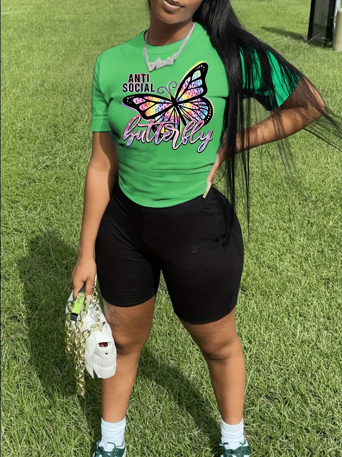  Butterfly Print Short Sleeve Top & Shorts Set