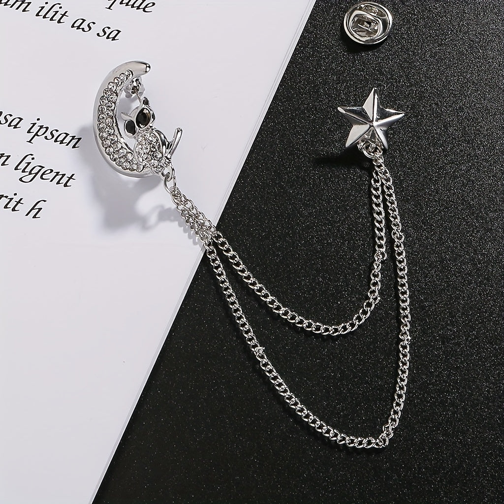 Moon Owl Brooch Alloy Artificial Diamond Clothing Accessories