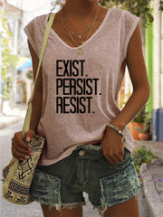 Letter Print V Neck Tank Top Casual Sleeveless