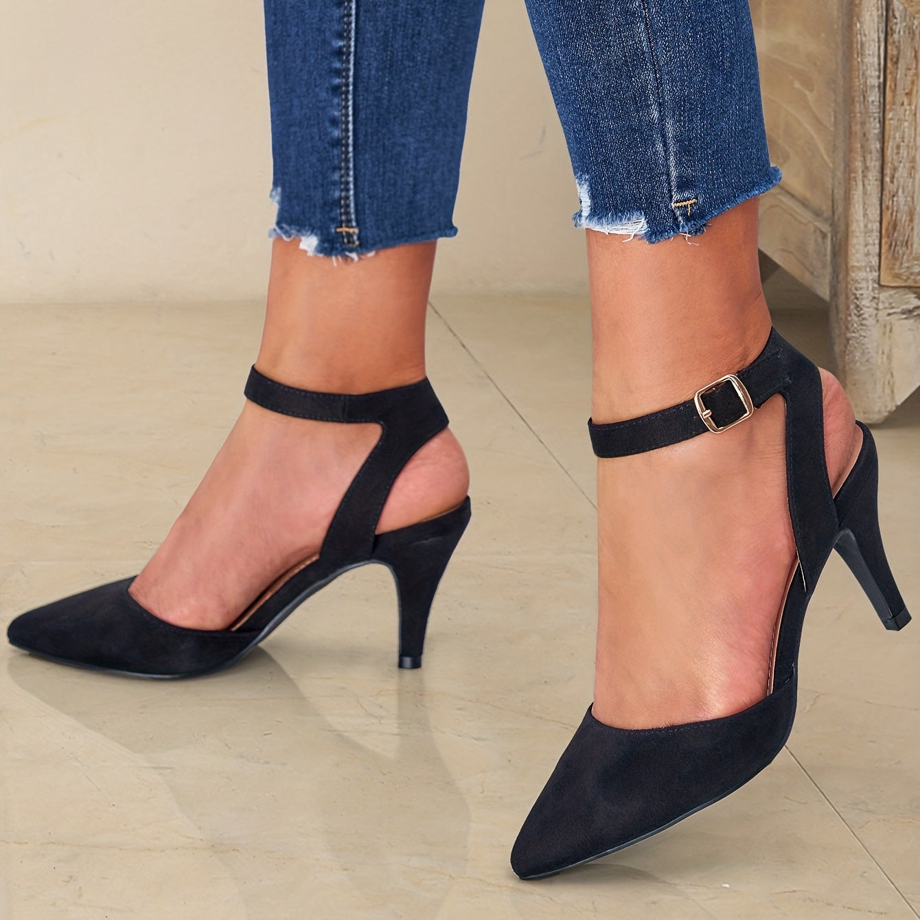 Women's Ankle Strap High Heels Pointed Toe Stiletto Pumps