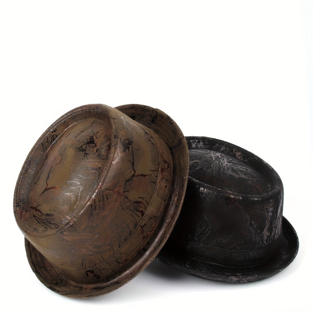 Men Fedora Hat Flat Pork Pie Hat Gentleman Dad Bowler