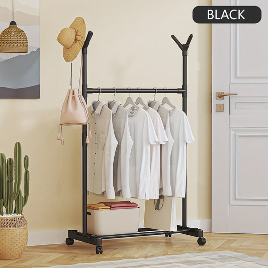 Double Pole Coat Rack With Pulley 2 Layer Clothes Rack Standing Coat Rack