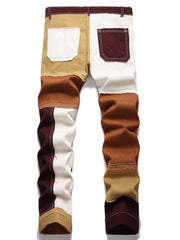 Men's Patchwork Block Slim Fit Straight Leg Jeans