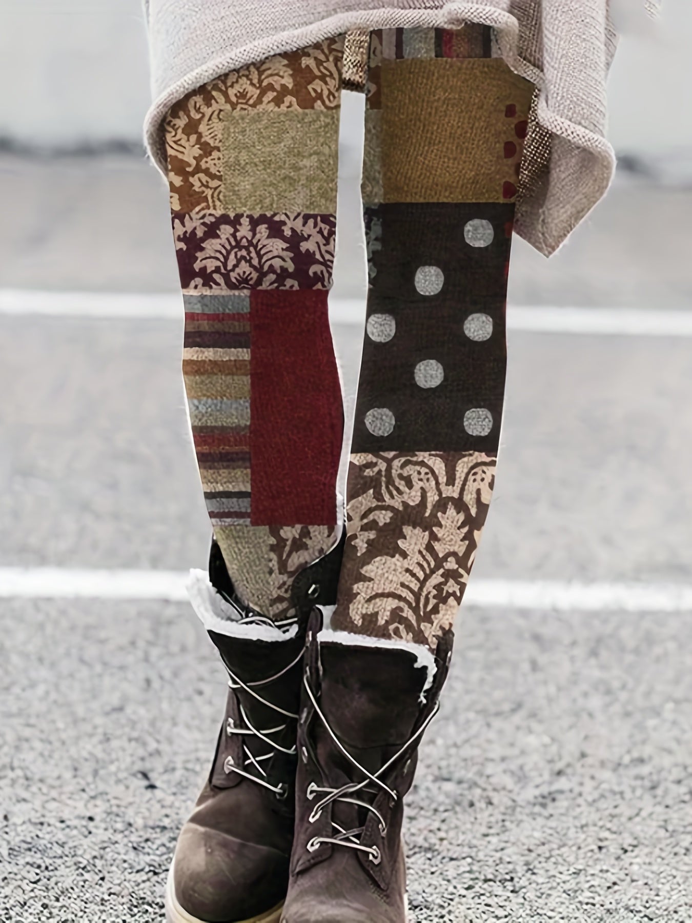 Patchwork Print High Rise Skinny Trousers