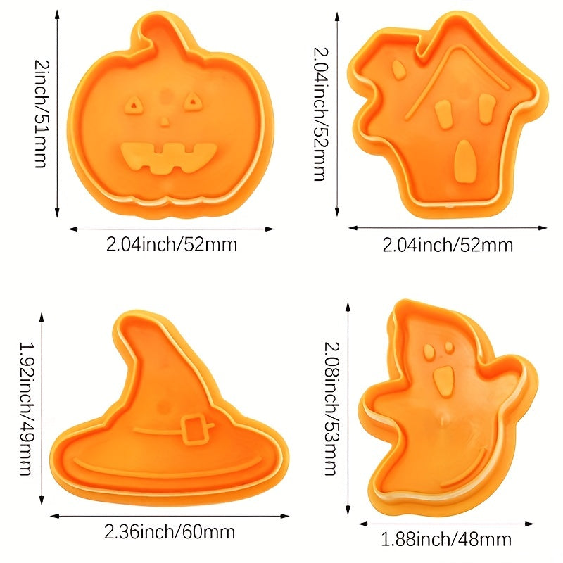 4pcs Halloween Cookie Plunger Cutters Fondant Mold Baking Tools