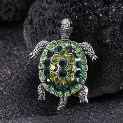 Hip Hop Green Turtle Animal Brooch Full Rhinestone