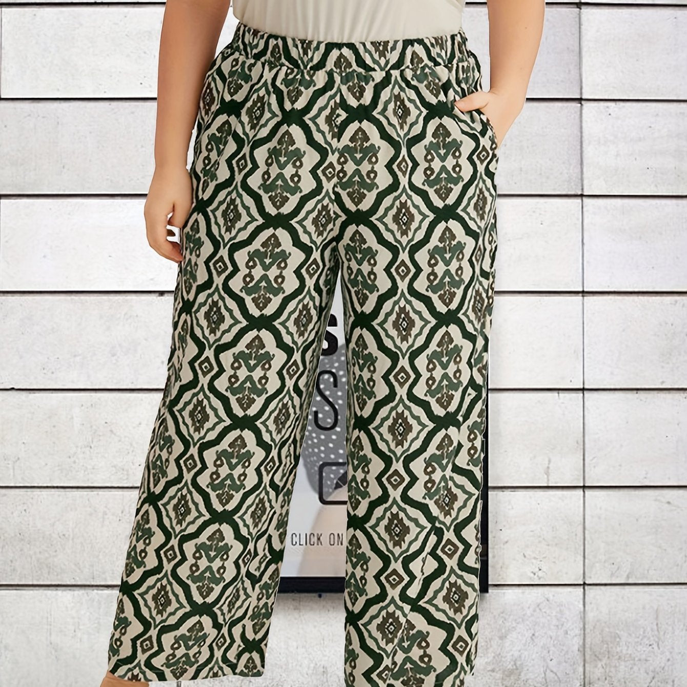 Floral Print Wide Leg Boho Pants with Pockets