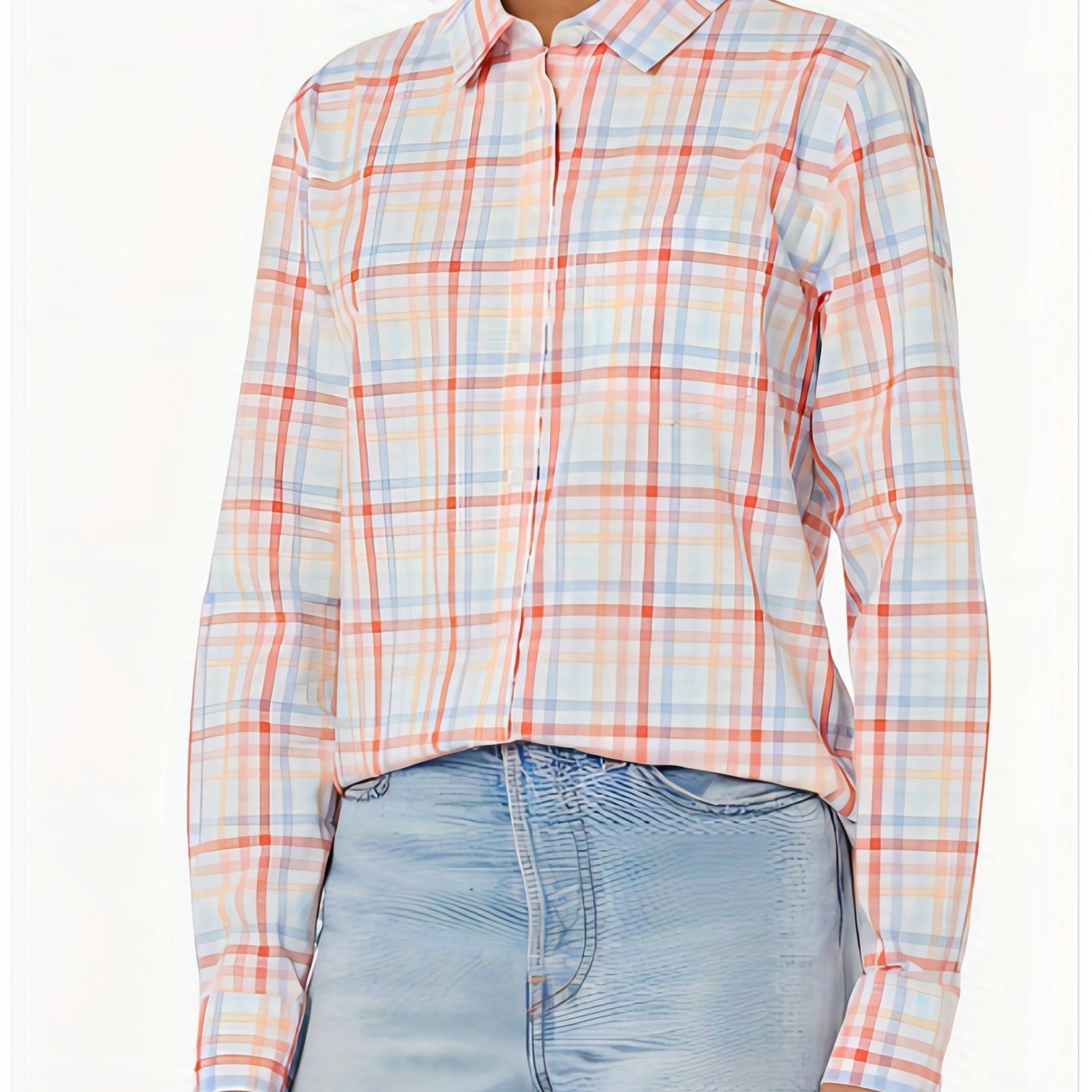  Plaid Print Long Sleeve Button Up Shirt Top