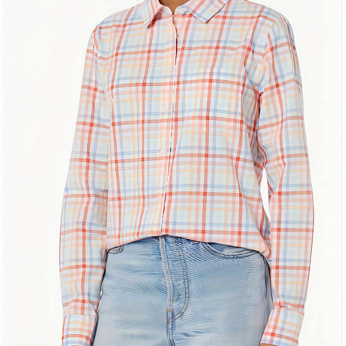  Plaid Print Long Sleeve Button Up Shirt Top