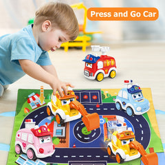 Toddler Car Toy Set with Map Mat and Storage Bags