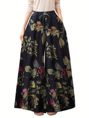  Pants Women's Plus Floral Print Elastic Drawstring Wide Leg Pants