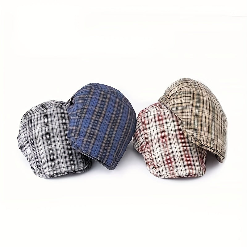 Checkered Light Thin Duckbill Hat Khaki Green Plaid Pullover Unisex Dad Hat