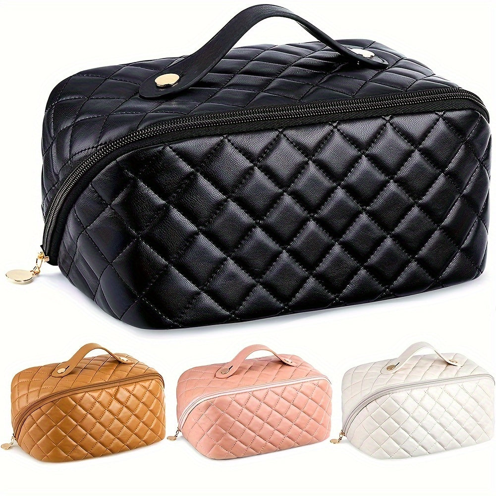 Large Capacity Travel Cosmetic Bag PU Leather Waterproof Makeup Bag