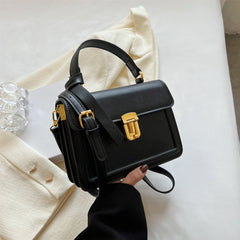 Buckle Decor Handbag Square Crossbody Bag Faux Leather Flap Purse For Women