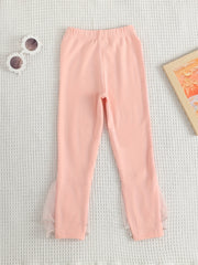 Girls Ruffle Mesh Trim Leggings With Bowknot