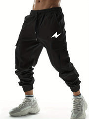 Lightning Pattern Casual Side Pockets Drawstring Joggers Men's Cargo Pants