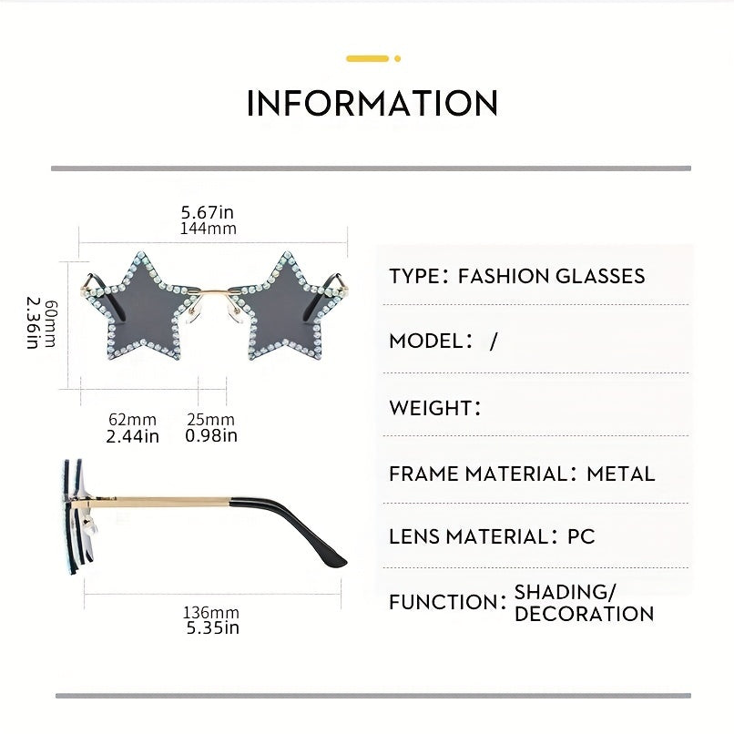 Rhinestone Star Sunglasses Y2K Punk Candy Funny Party Club Decorative Glasses