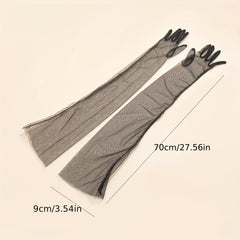 Evening Party Gloves Stretch Polyester Spandex Mesh Gloves with Transparent Lace