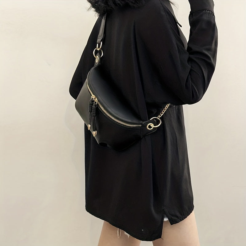 Chain Crossbody Bag Double Zipper Waist Bag