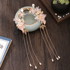 Chinese Style Hanfu Hairclip Faux Pearl Flower Tassel Hairpin