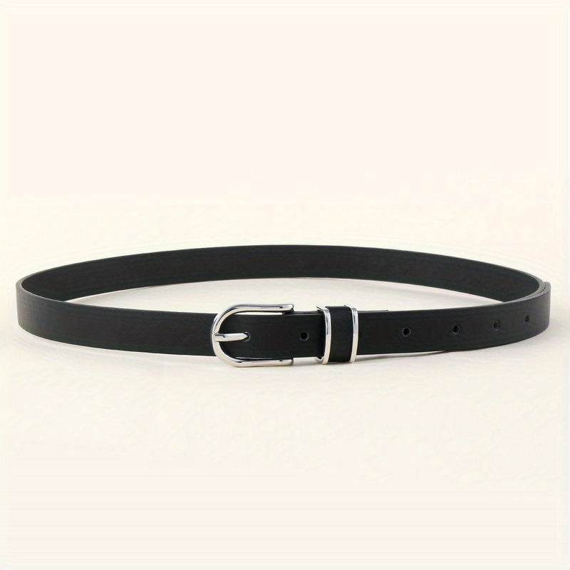 Oval Pin Buckle Thin Belt PU Leather Casual Belt for Women