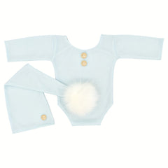 Newborn Baby Photo Props Suit with Fur Ball Long-tailed Cap