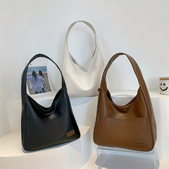 Retro Casual Hobo Bag Large Capacity Solid PU Shoulder Bag Women's Tote Bag