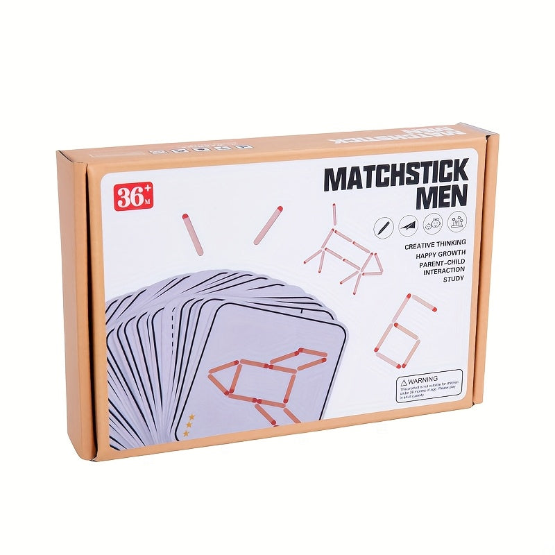 Wooden Match Puzzle Board Game for Kids Gray Frame Orange & Red