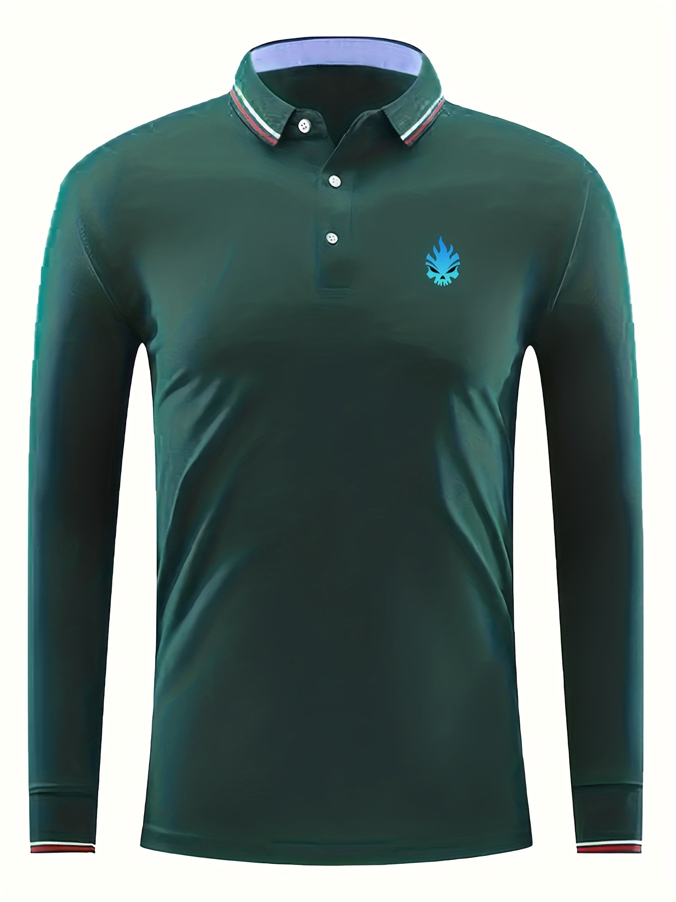 Skull Print Men's Lapel Polo Shirt Casual Button Up Long Sleeve Top