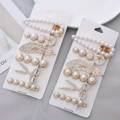 6pcs Retro Teddy Bear Flower Hair Clip Feather Scissors Faux Pearl Side Clip
