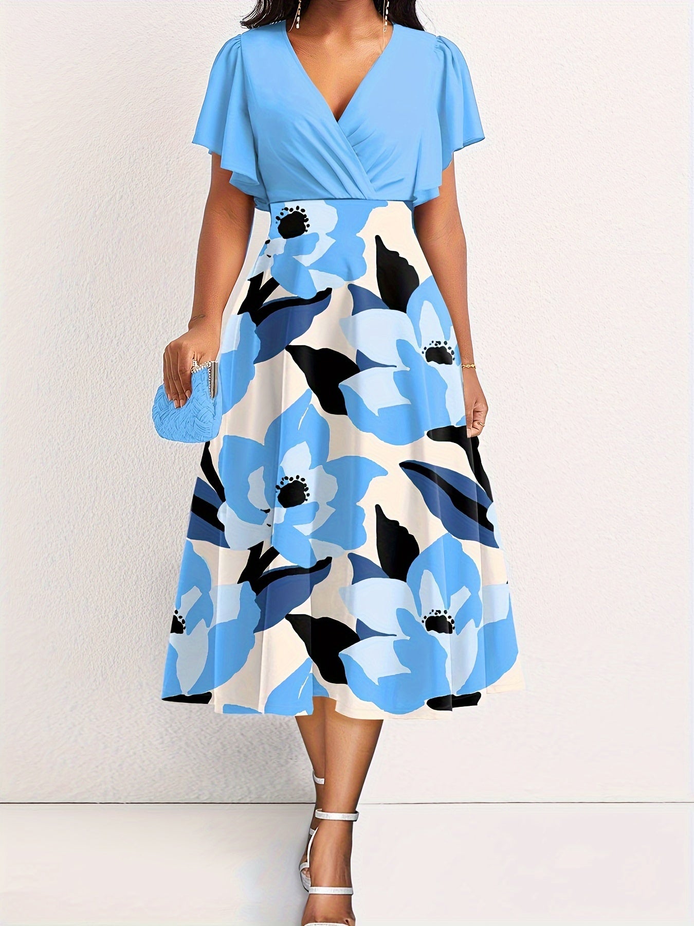  Dress Women's Plus Ruffle Sleeve Midi Dress