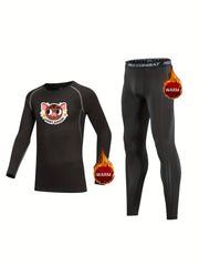 2pcs Kids Compression Fleece Sets Crew Neck Pullover Matching Pants Bodycon