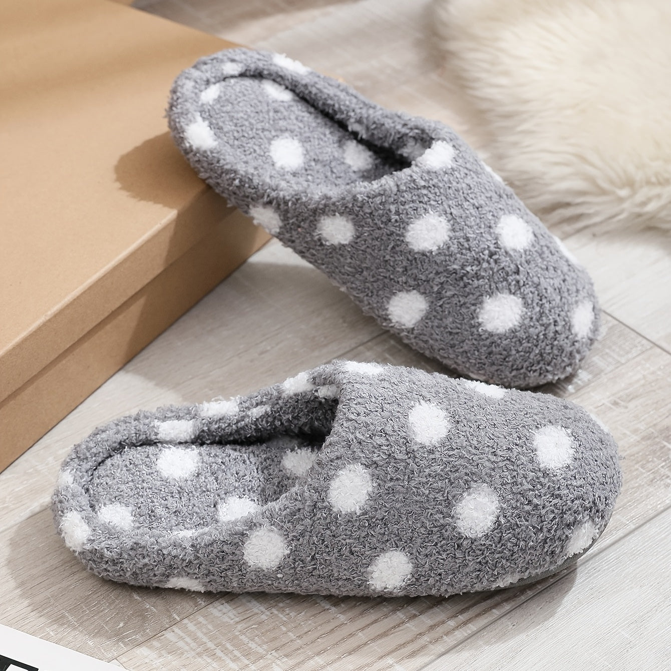 Men's Furry Cozy Dot Slides Warm Slip On Indoor Home Shoes