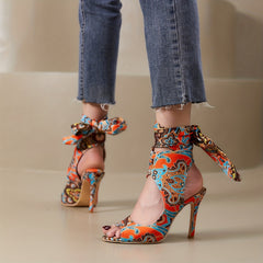 Tribal Style Lace Up High Heels Peep Toe Sandals