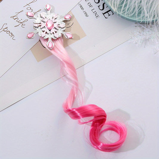Colorful Braided Curly Wig Hairpin Ice Snow Snowflake Princess Ponytail Hairpin