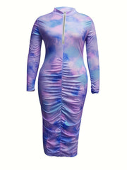  Tie Dye Long Sleeve Bodycon Dress
