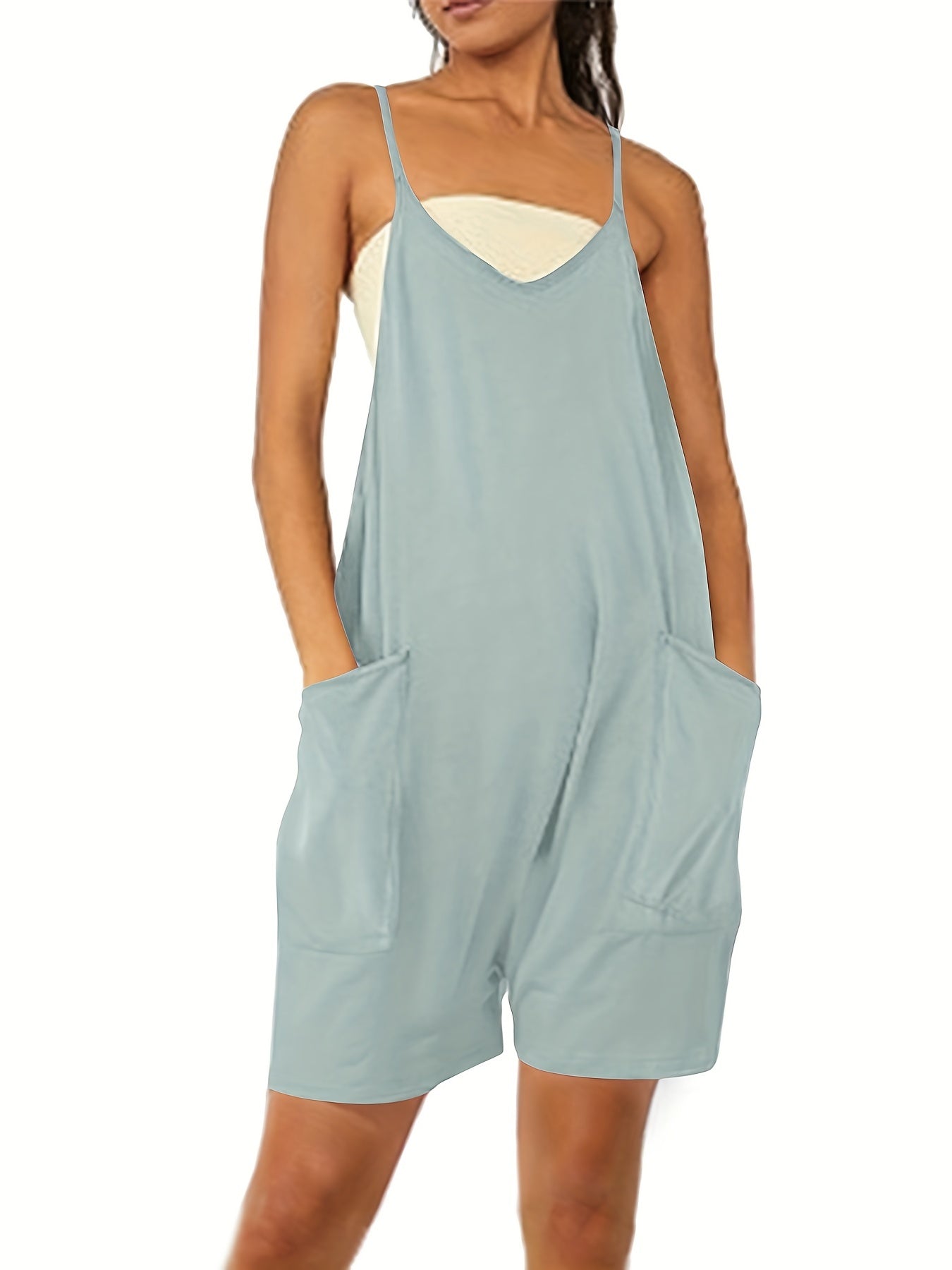 Sleeveless V-Neck Pocket Jumpsuit for Women