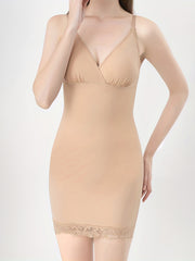 Lace Trim Shaping Slip Dress V Neck Tummy Control Slimming Dress