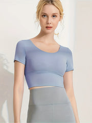 Short Sleeves Yoga Top Round Neck High Stretch Sports Tee