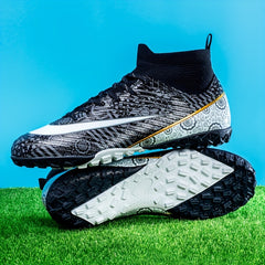 Boys' High Top Turf Football Boots Anti-skid Lace Up TF Soccer Cleats