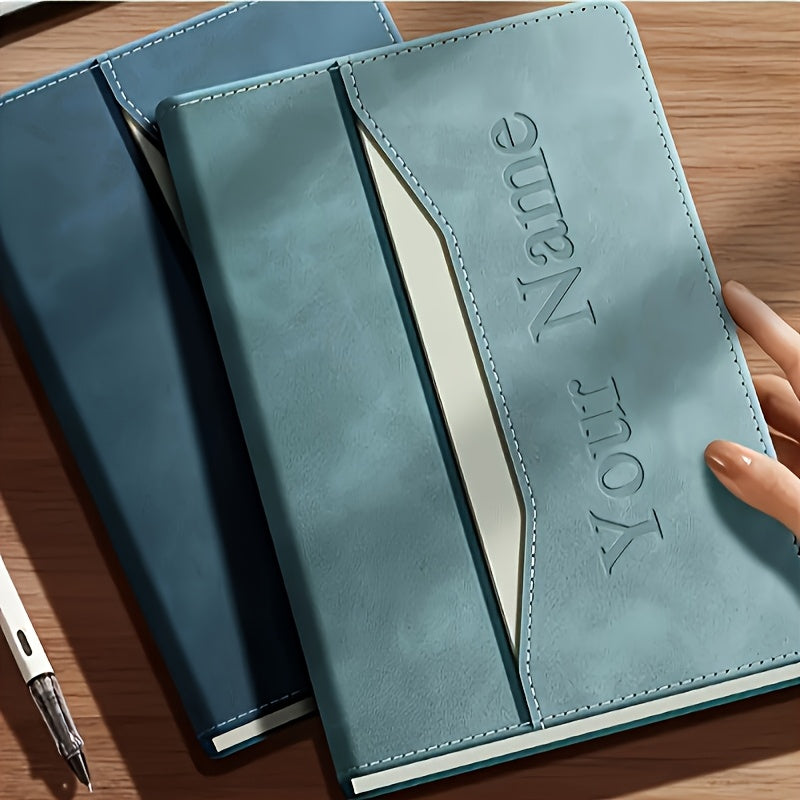 Personalized A5 PU Leather Notebook with Name Engraving & Storage Pouch