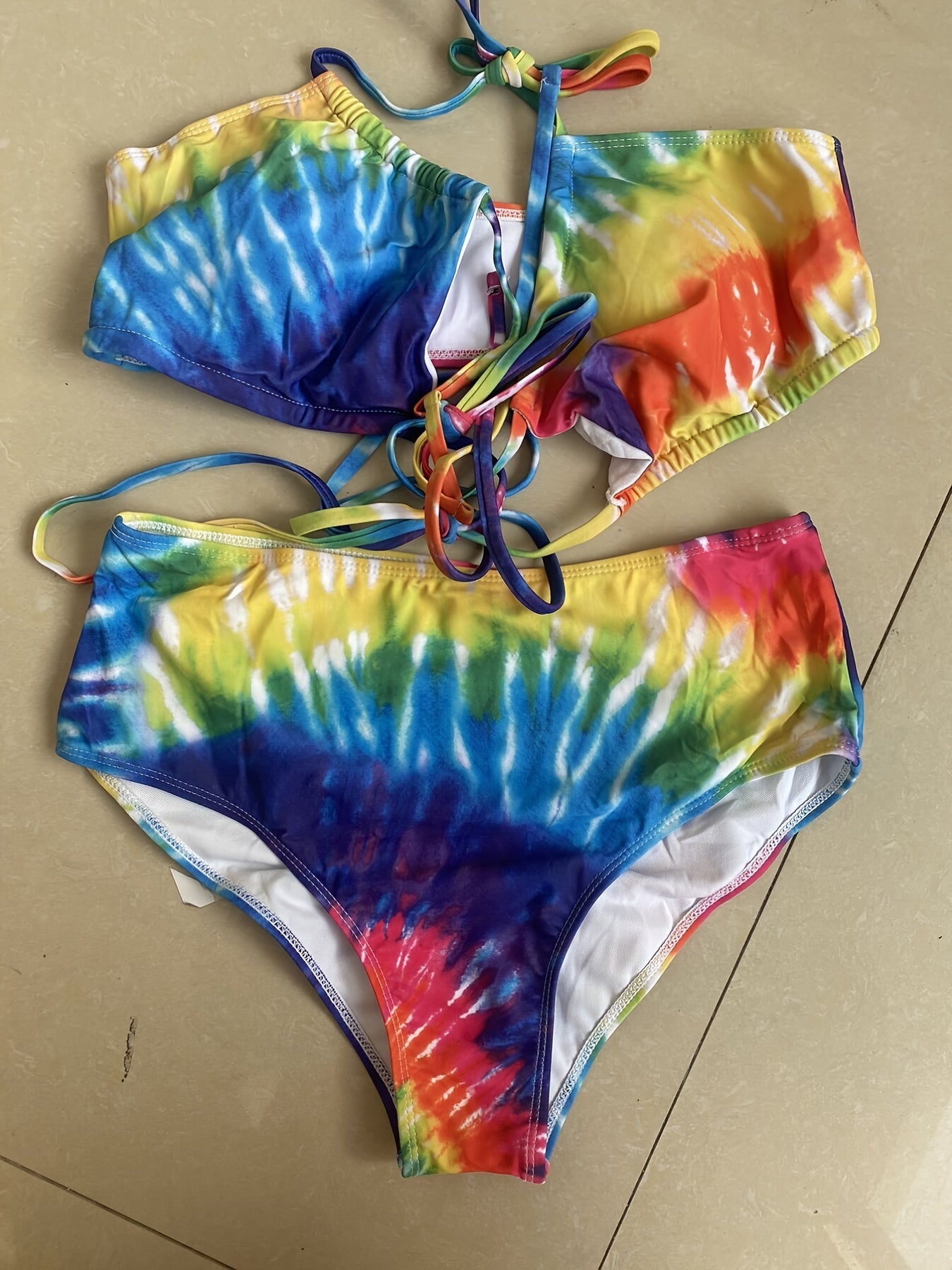  Tie Dye Strappy Cut Out Bikini Two Piece Set