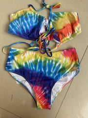  Tie Dye Strappy Cut Out Bikini Two Piece Set